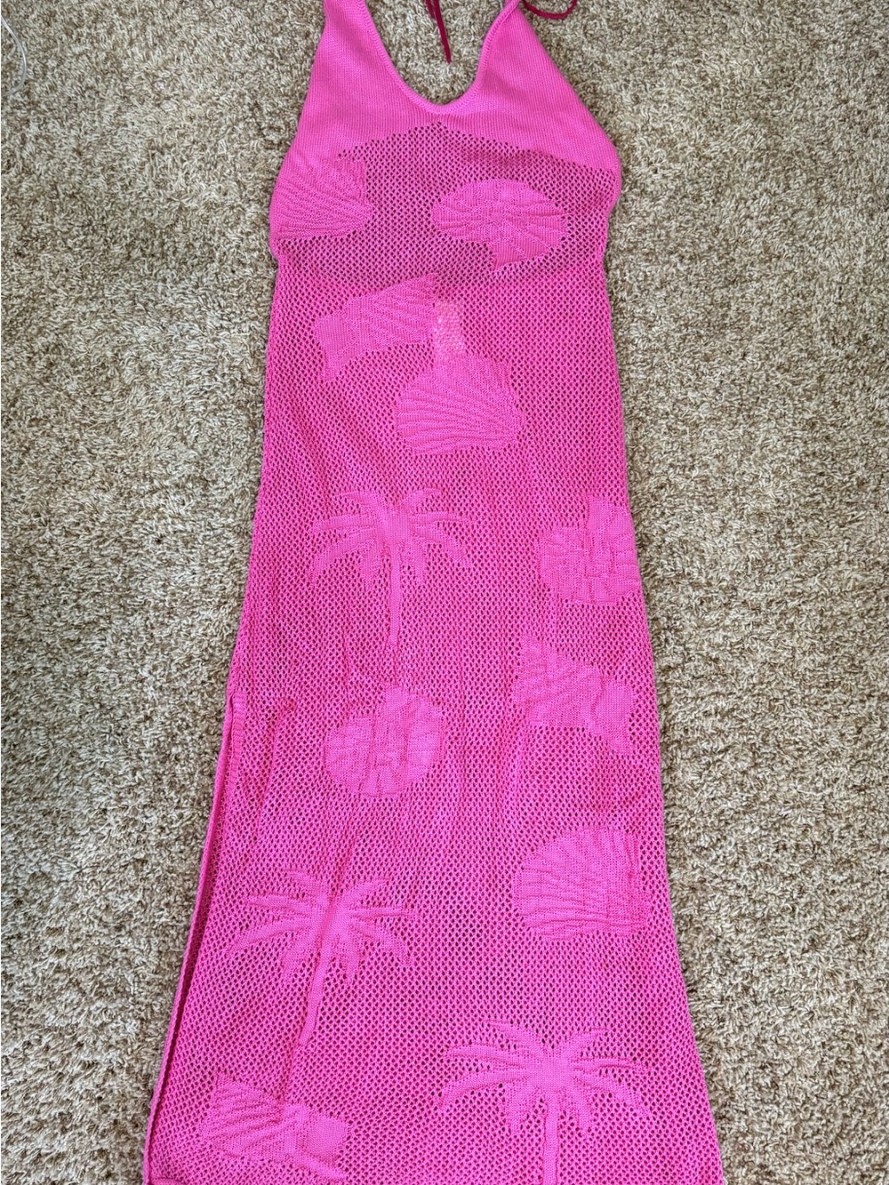 NWOT Capittana M/L pink open knit halter maxi coverup dress